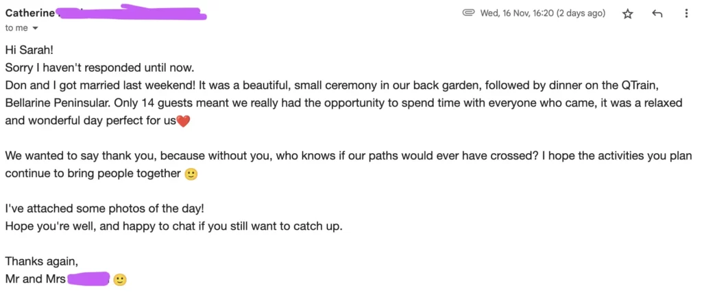 Email from Catherine and Don